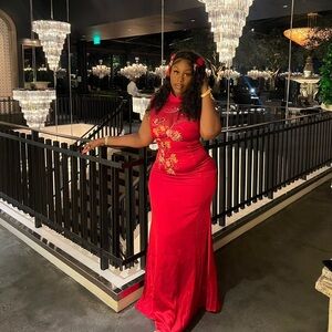 Red Satin Maxi Dress